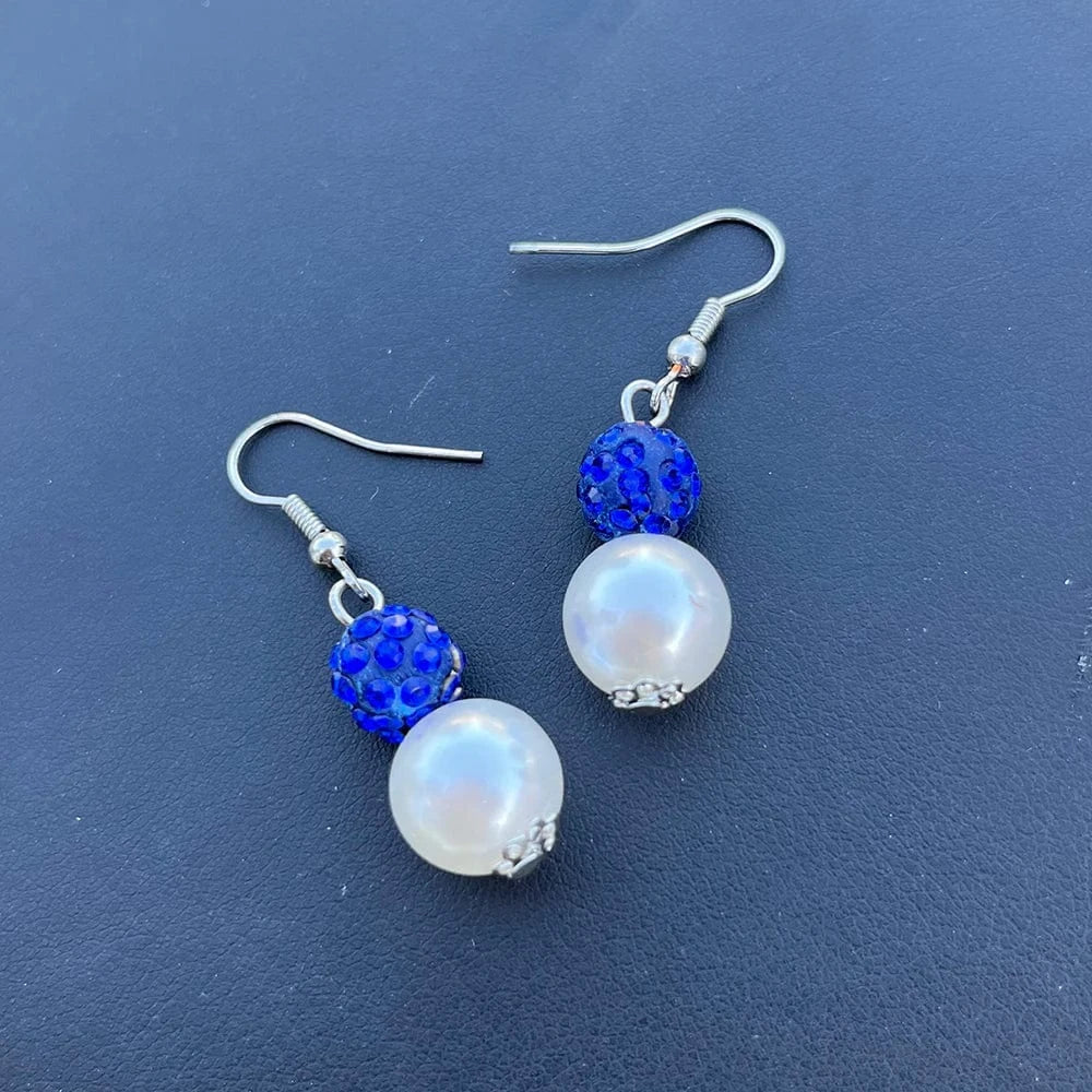 Necklace / Earrings Greek Logo Sorority Zeta Phi Beta white blue pearl ZOB Stainless Steel Necklace Bracelet Earrings Set