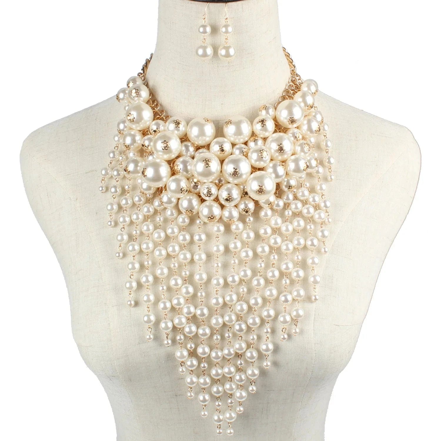 necklace Exaggerated Multi-layer Imitation Pearl Tassel Statement Necklace