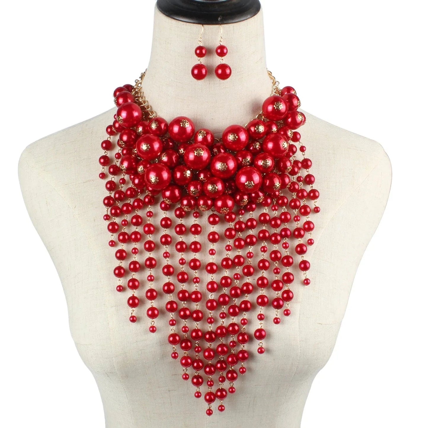 necklace Exaggerated Multi-layer Imitation Pearl Tassel Statement Necklace