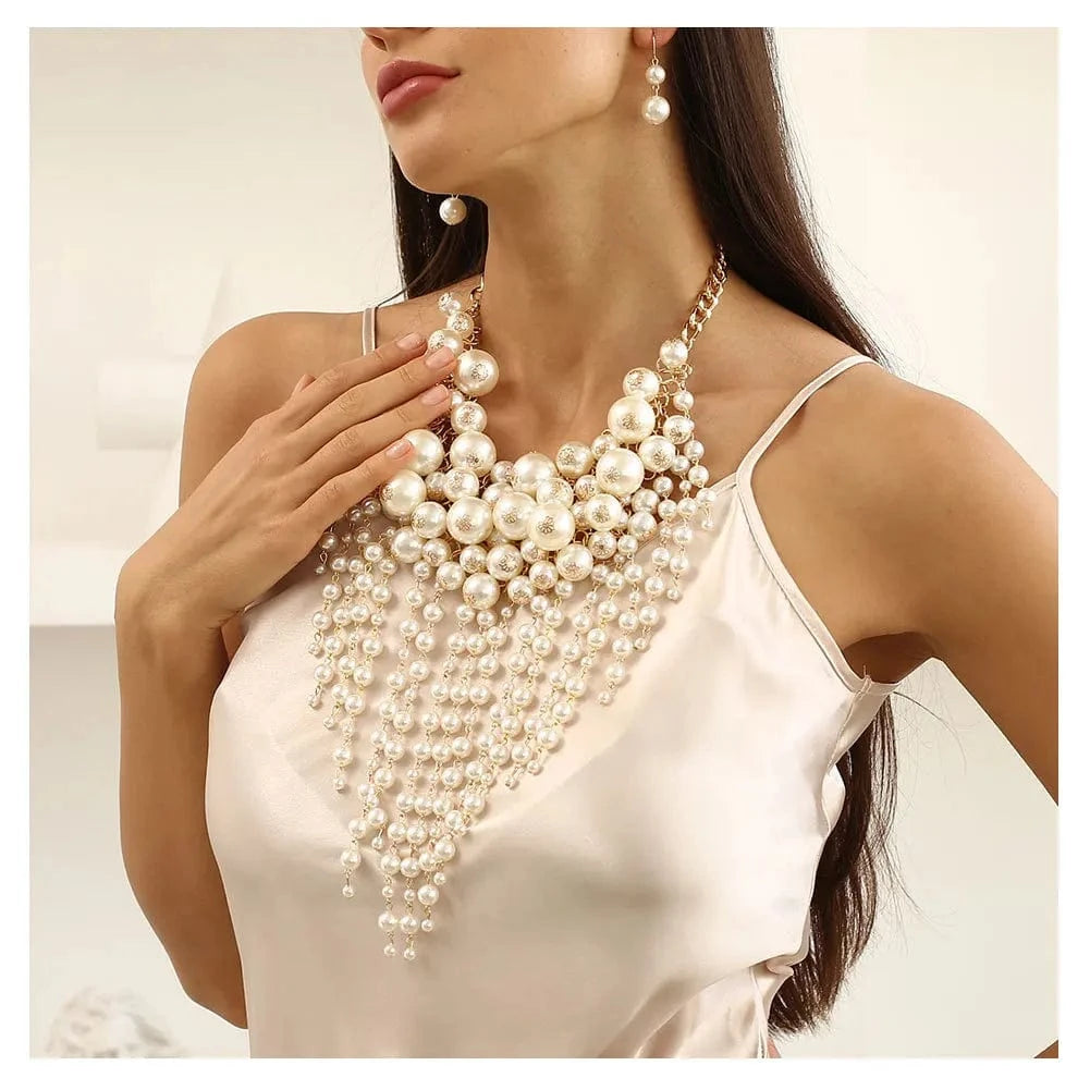 necklace Exaggerated Multi-layer Imitation Pearl Tassel Statement Necklace