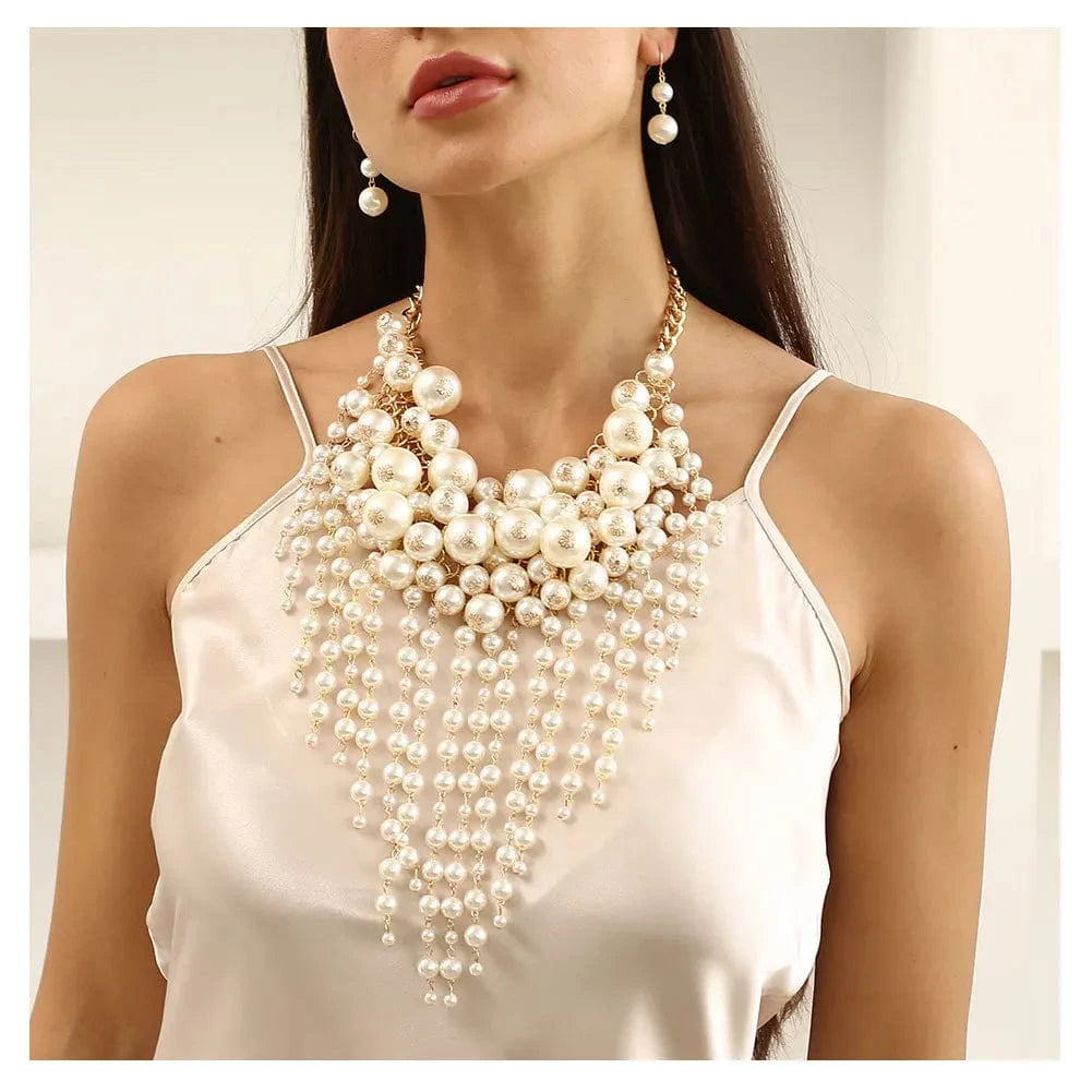 necklace Exaggerated Multi-layer Imitation Pearl Tassel Statement Necklace