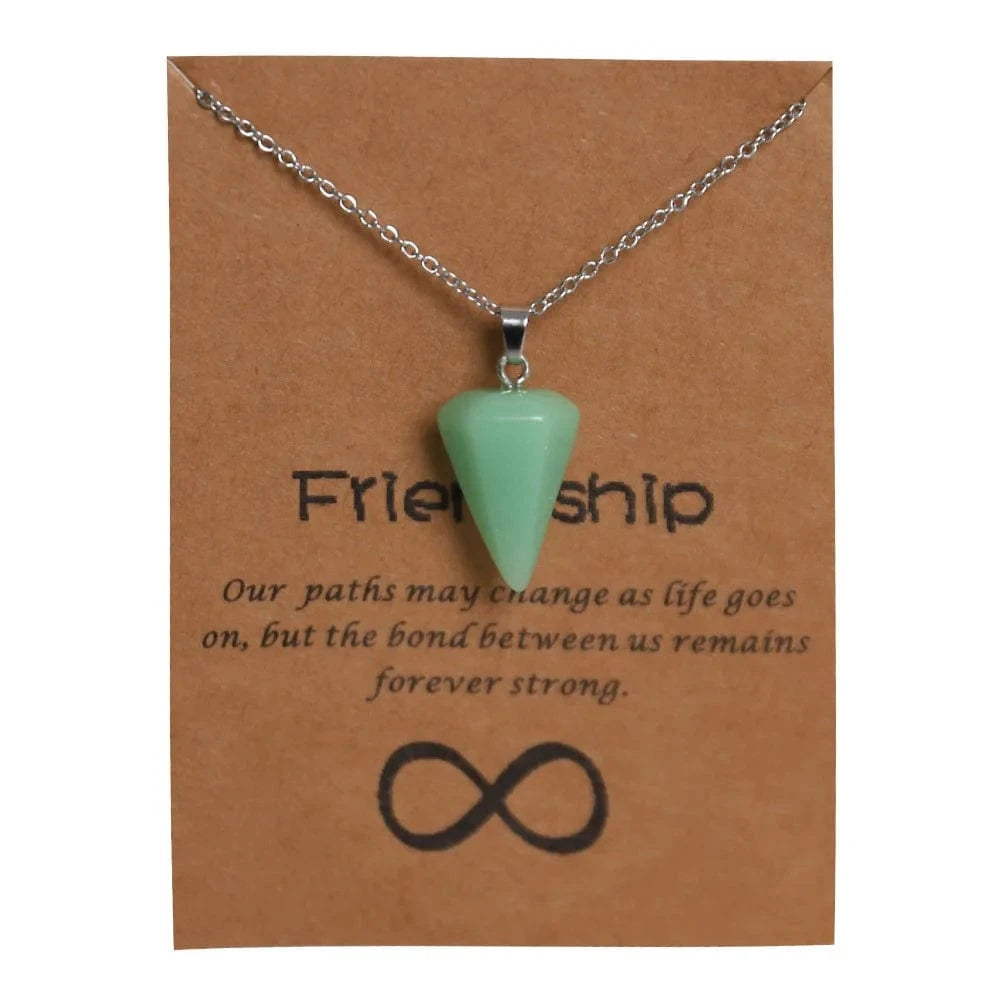 necklace / Green Luminous Stone Natural Crystal Agate Luminous Stone Hexagonal Cone Hexagon Prism Pendant Stainless Steel Card Necklace Moonstone Necklace