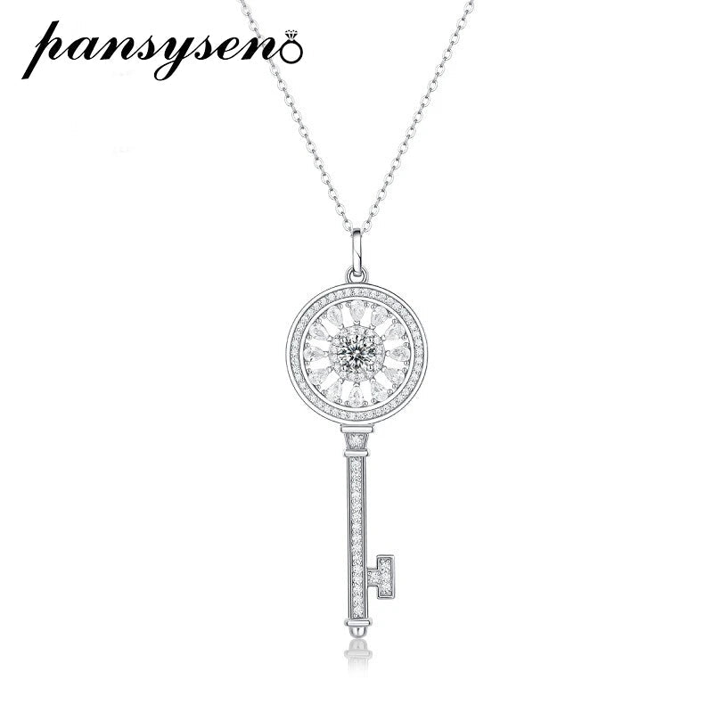 Necklace Key Shape Pendant With Moissanite Half Carat 925 Silver Classic Style - SN Wigs & More