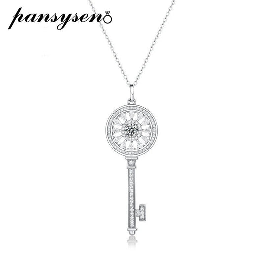 Necklace Key Shape Pendant With Moissanite Half Carat 925 Silver Classic Style - SN Wigs & More