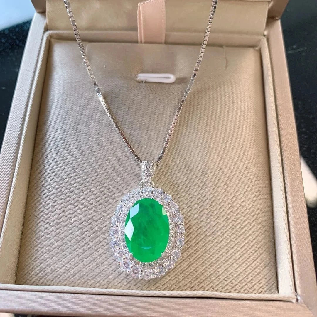 necklace Luxury Pure S925 Sterling Silver Classic Oval Cutting Emerald Ring Earrings Pendant Necklace Jewellery Set Mother Day Women Gift