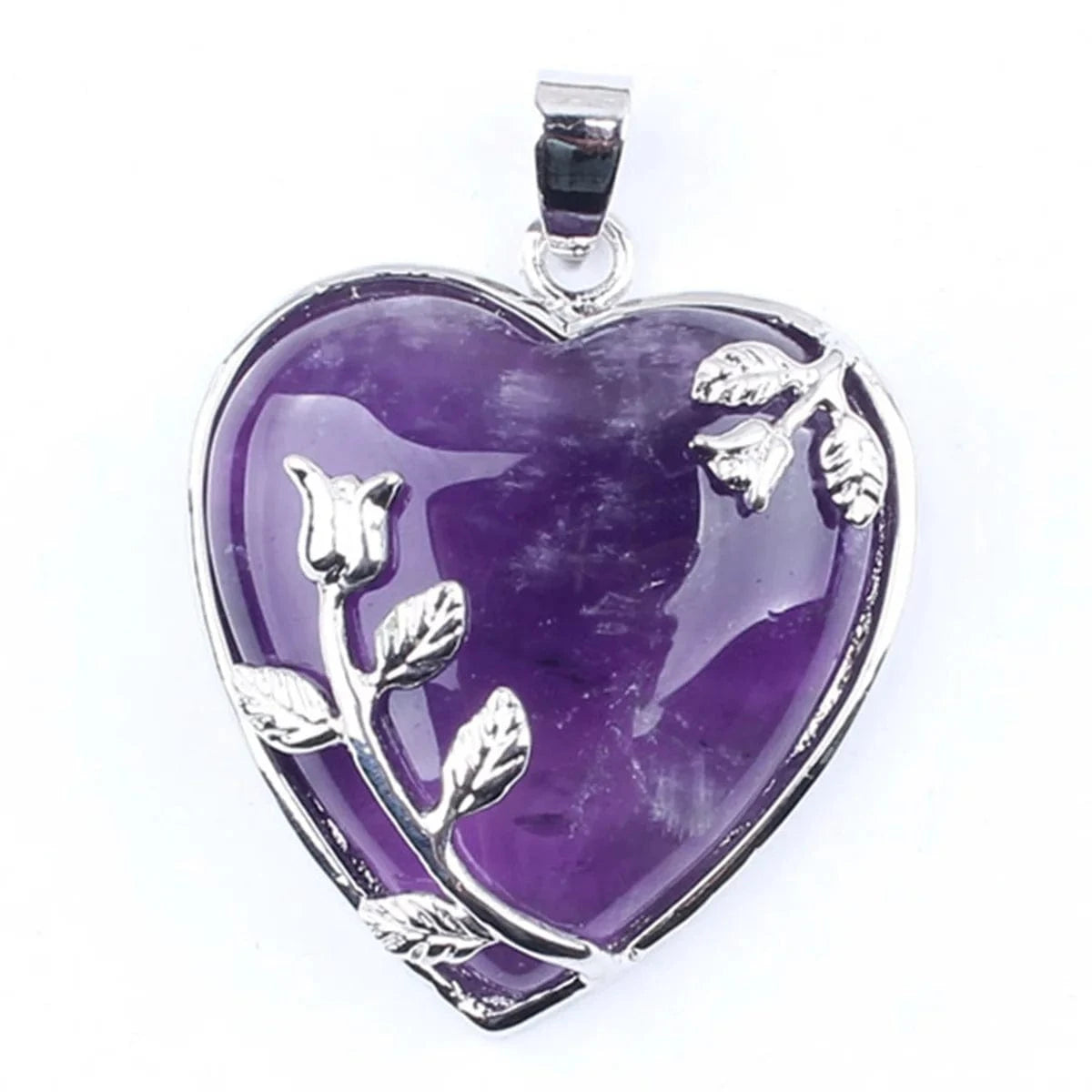 necklace pendant / Amethyst Jewelry Silver Wrapped Leaf Heart Healing Stone Pendant Amethyst Crystal Heart Pendant Necklace for Charm Jewelry