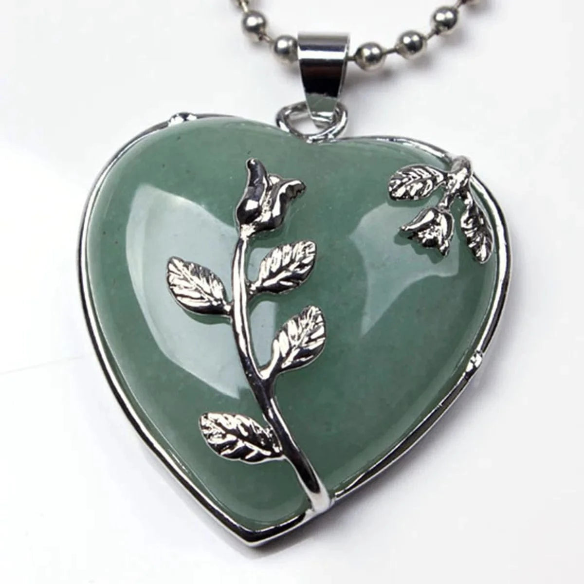 necklace pendant / Green Aventurine Jewelry Silver Wrapped Leaf Heart Healing Stone Pendant Amethyst Crystal Heart Pendant Necklace for Charm Jewelry