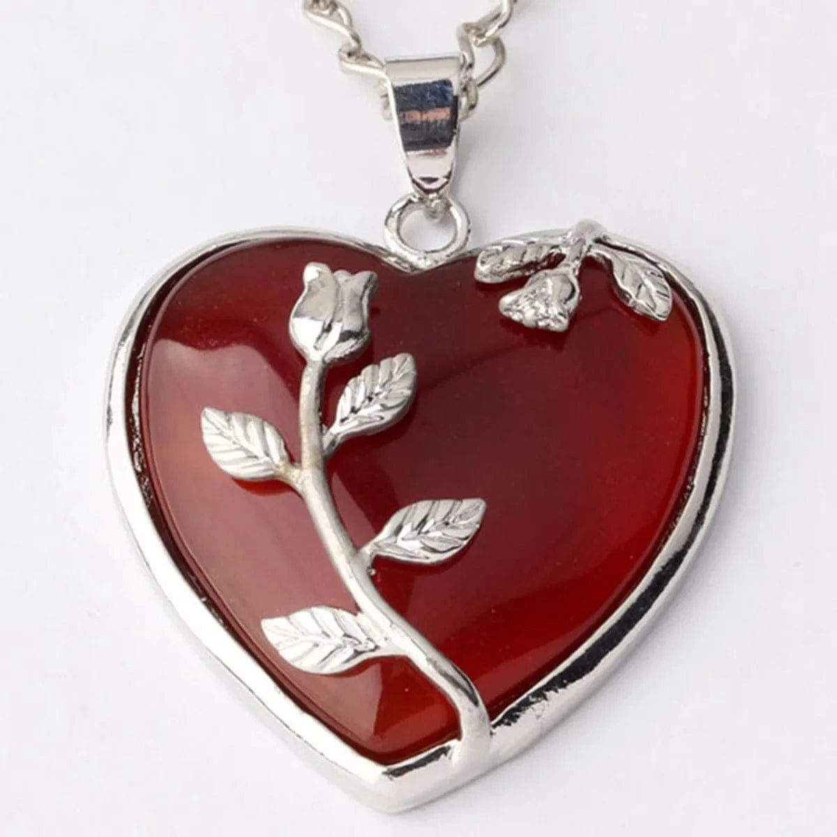 necklace pendant / Red Carnelian Jewelry Silver Wrapped Leaf Heart Healing Stone Pendant Amethyst Crystal Heart Pendant Necklace for Charm Jewelry