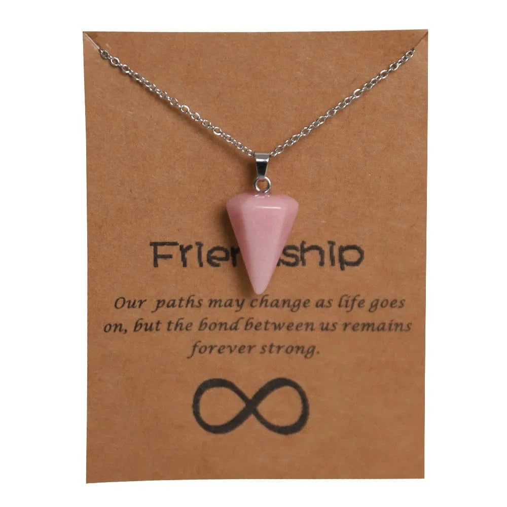 necklace / Pink Luminous Stone Natural Crystal Agate Luminous Stone Hexagonal Cone Hexagon Prism Pendant Stainless Steel Card Necklace Moonstone Necklace