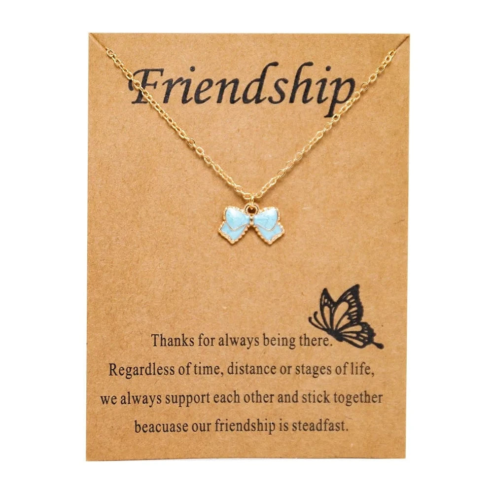 necklace / Sky blue bow with card Fashion Jewelry  Bow Drop Oil Alloy Multicolor Pendant Card Necklace