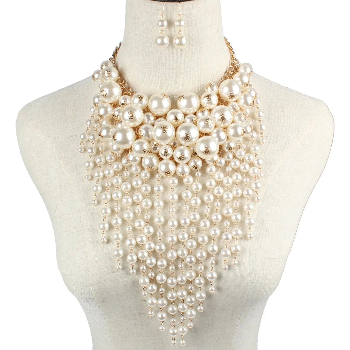 necklace statement necklace chunky / Color 2 Exaggerated Multi-layer Imitation Pearl Tassel Statement Necklace
