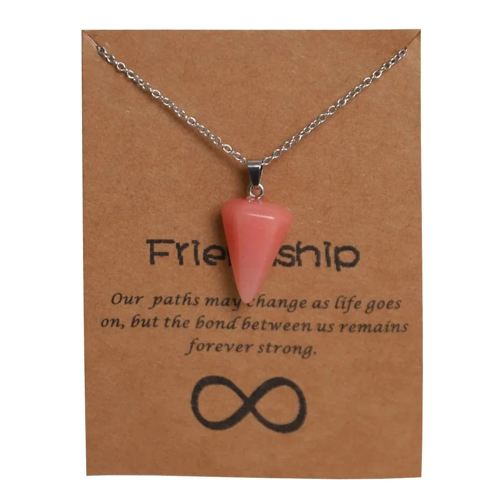 necklace / Watermelon red Luminous Stone Natural Crystal Agate Luminous Stone Hexagonal Cone Hexagon Prism Pendant Stainless Steel Card Necklace Moonstone Necklace