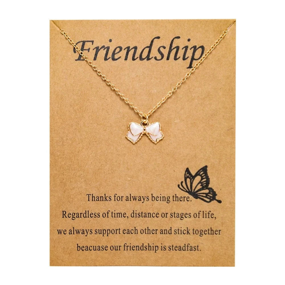 necklace / White bow Fashion Jewelry  Bow Drop Oil Alloy Multicolor Pendant Card Necklace