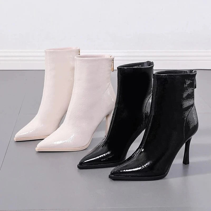 Net red versatile thin heel pointed middle boots autumn 2022 new black high heel short boots Martin boots