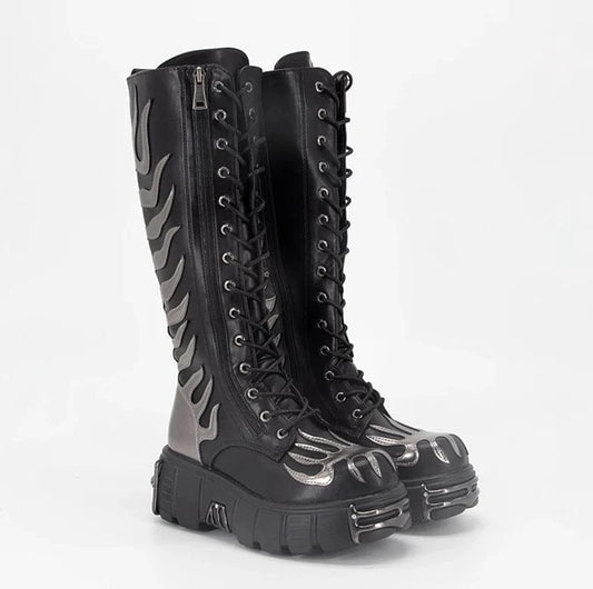 New 2024 high shoes  women's shoes  thick sole punk flame shoes
