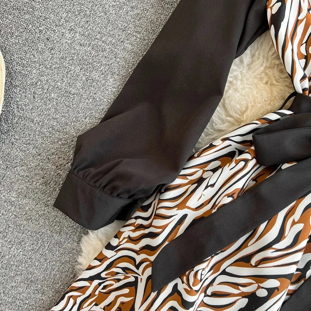 New 2024 Korean Chic Patchwork Long Sleeve Dress Women Dresses