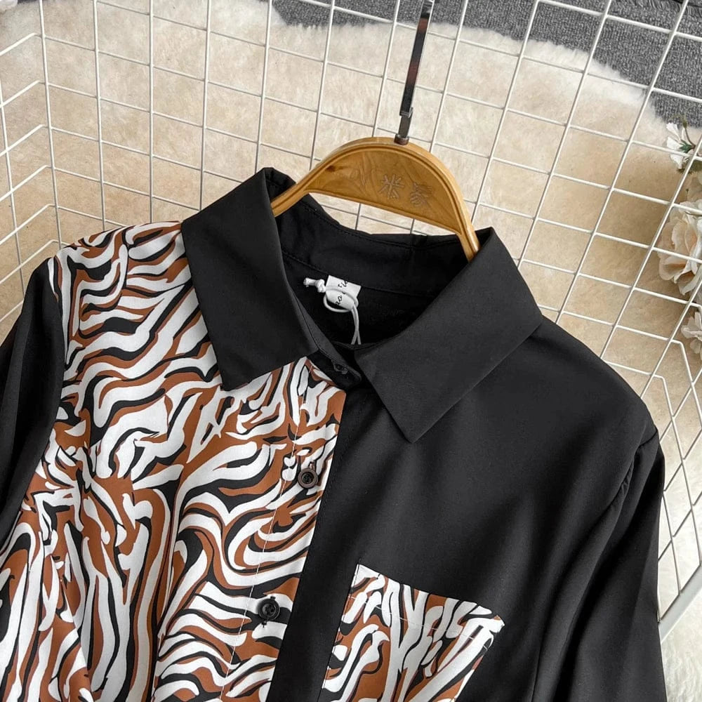 New 2024 Korean Chic Patchwork Long Sleeve Dress Women Dresses