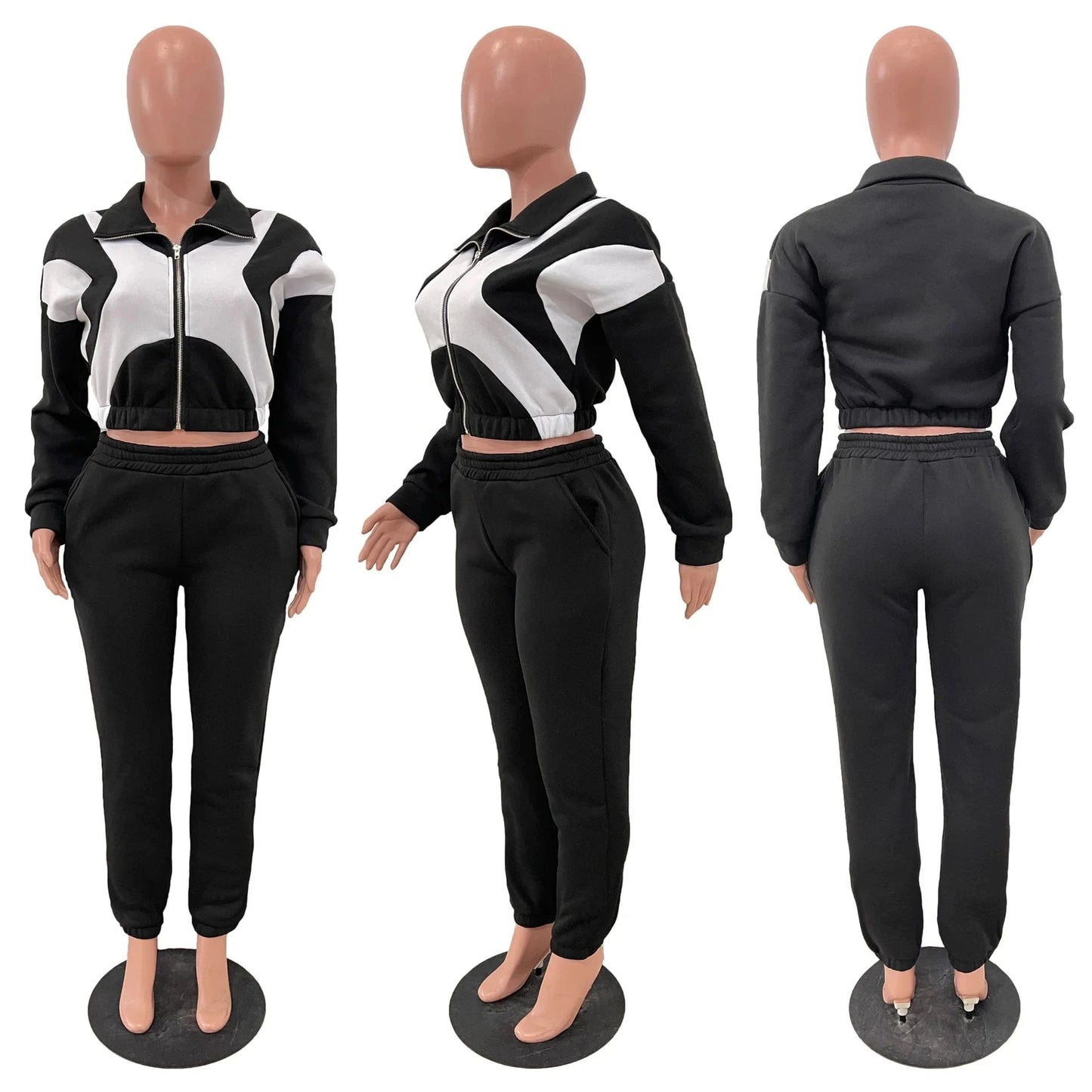 New Active Wear Women Outfits Set 2024 Patchwork Long Sleeve Jacket and Jogger Pants Suit 2 Two Piece Sets Tracksuit