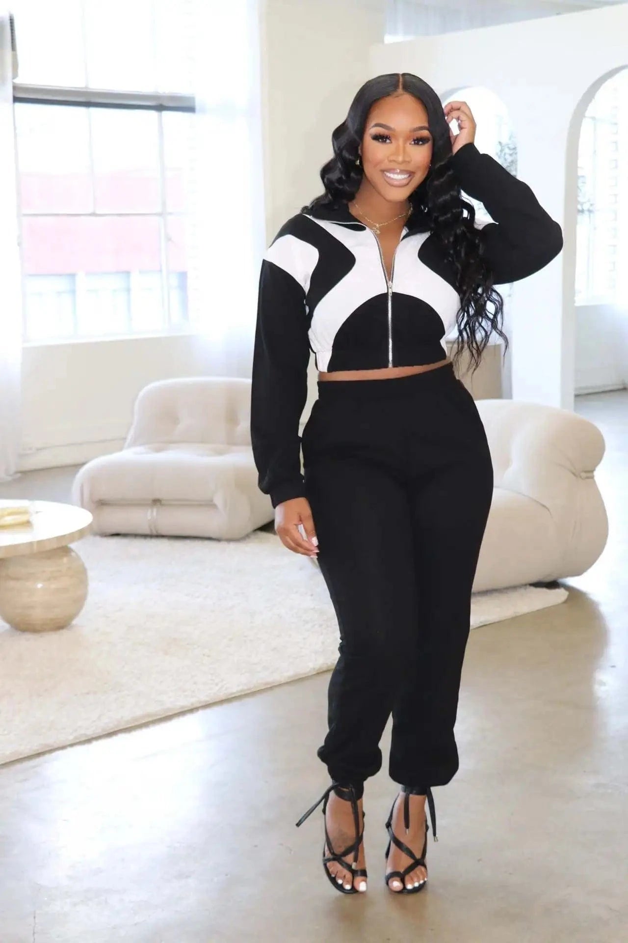 New Active Wear Women Outfits Set 2024 Patchwork Long Sleeve Jacket and Jogger Pants Suit 2 Two Piece Sets Tracksuit