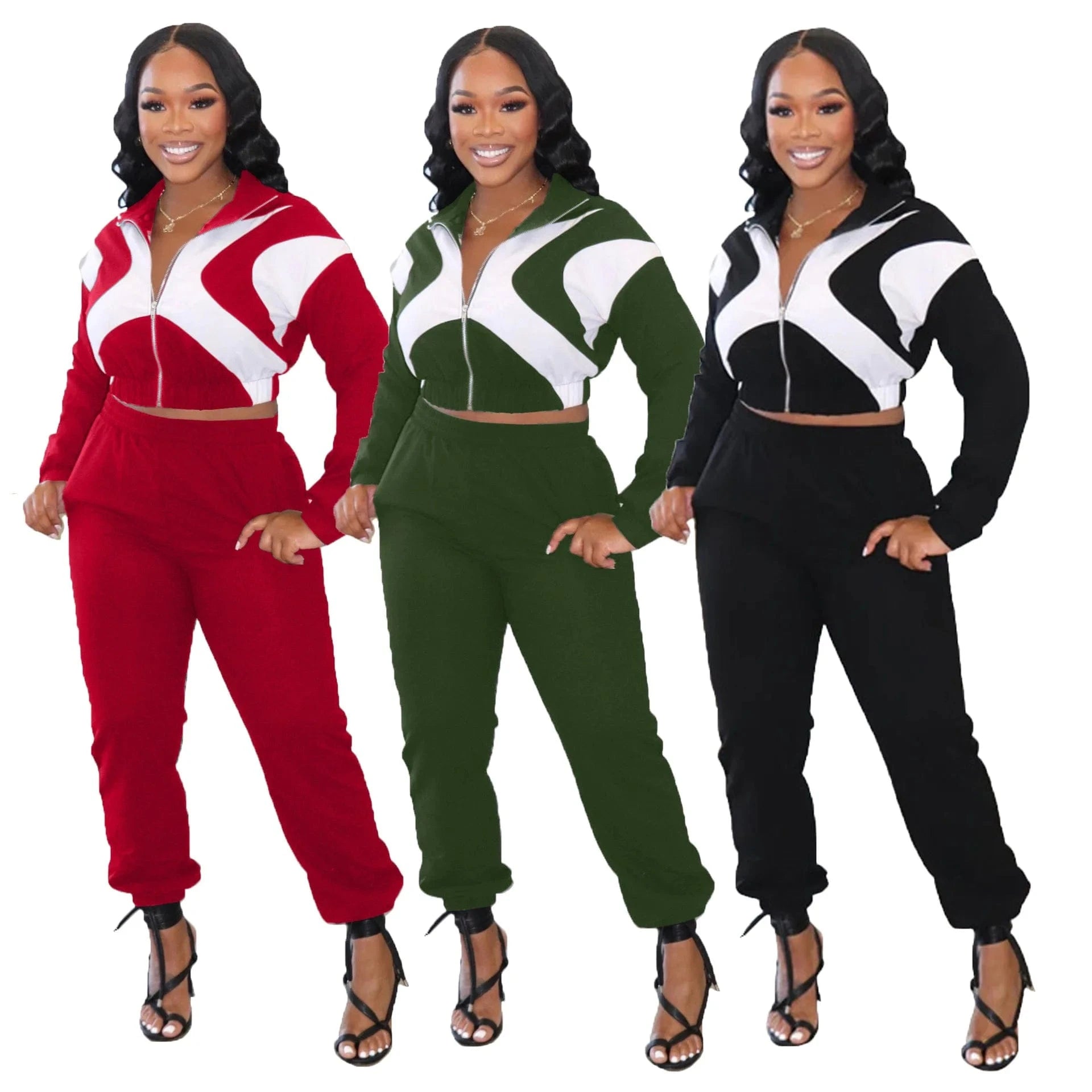New Active Wear Women Outfits Set 2024 Patchwork Long Sleeve Jacket and Jogger Pants Suit 2 Two Piece Sets Tracksuit