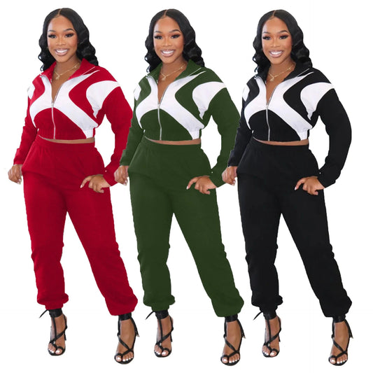New Active Wear Women Outfits Set 2024 Patchwork Long Sleeve Jacket and Jogger Pants Suit 2 Two Piece Sets Tracksuit