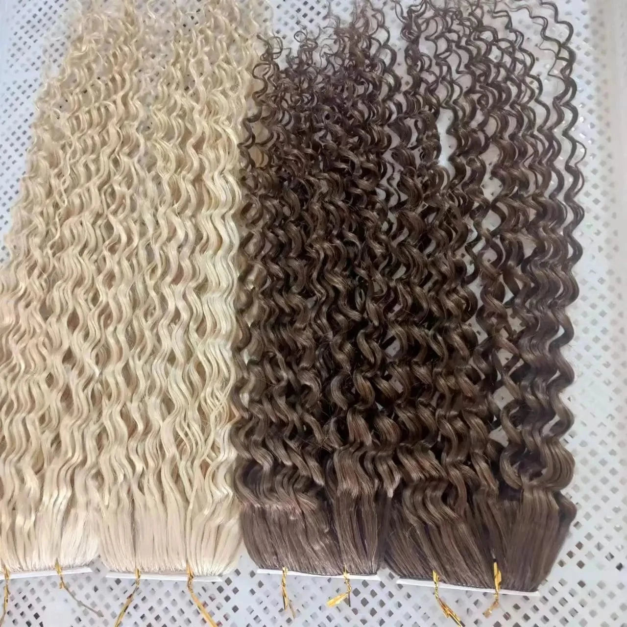 New Arrival 100% human virgin cuticle anglied   feather  line hair extension blonde color curly feather hair extension