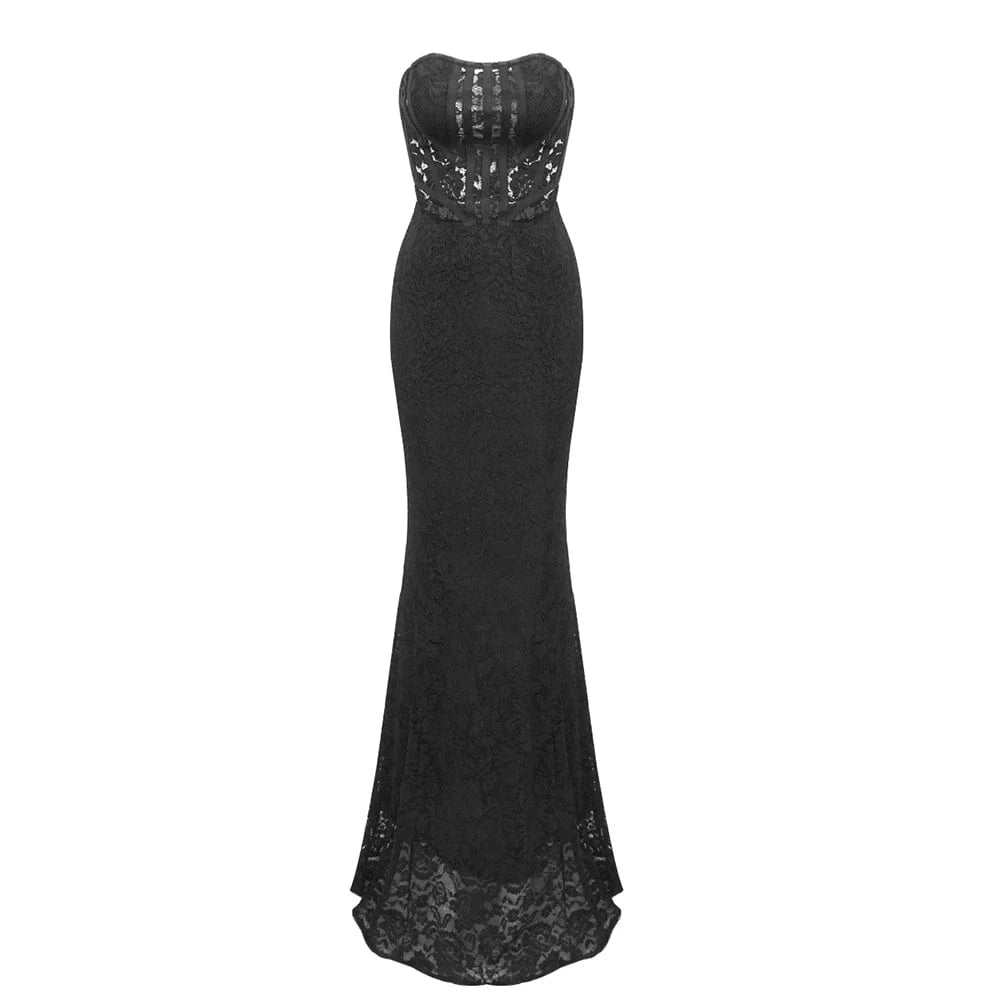 New Arrival 2024 Women's Sexy Bodycon Strapless Lace Two Piece Set Long Skirt