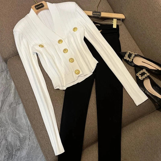 New Arrival All Match Solid Top V-neckline Fine Workmanship Single-breasted Long Sleeve Women Knit Cardigan