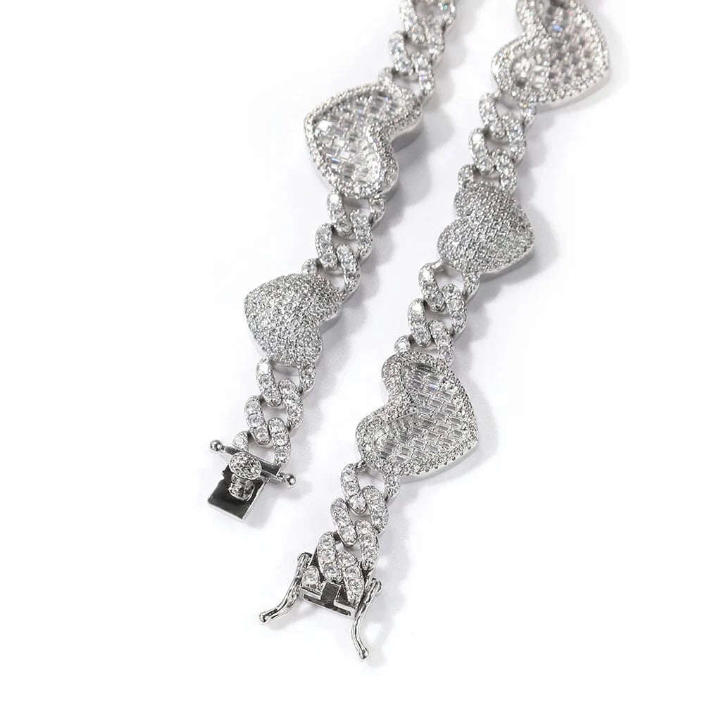 New Arrival Charmed CZ Heart Cuban Choker Bezel Heart Necklace Women Choker Chain Jewelry