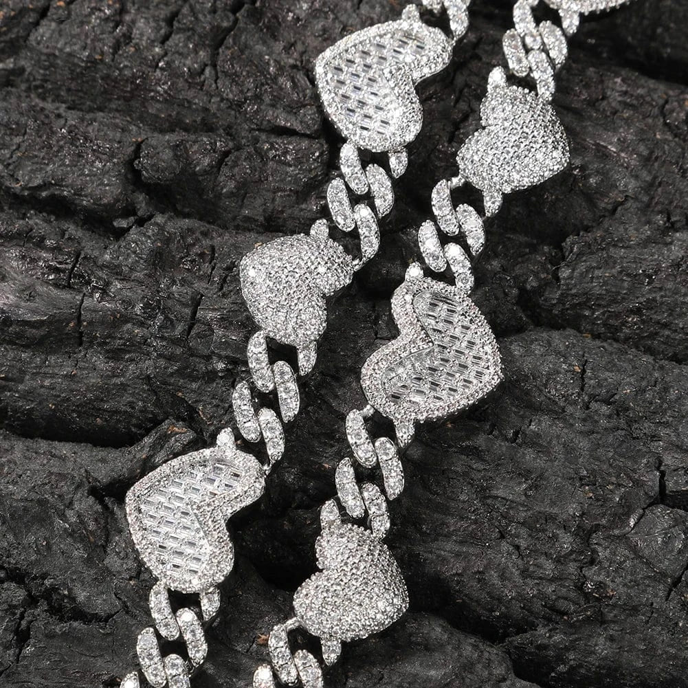 New Arrival Charmed CZ Heart Cuban Choker Bezel Heart Necklace Women Choker Chain Jewelry