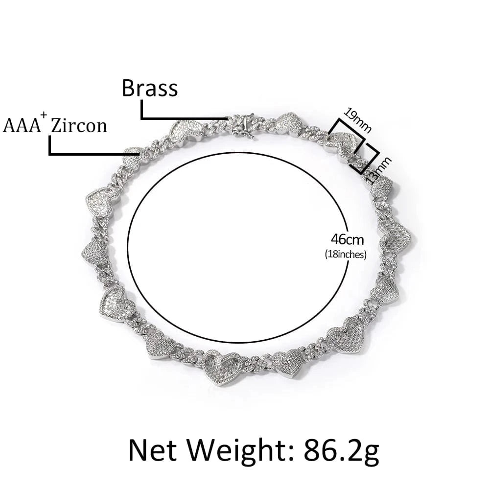 New Arrival Charmed CZ Heart Cuban Choker Bezel Heart Necklace Women Choker Chain Jewelry