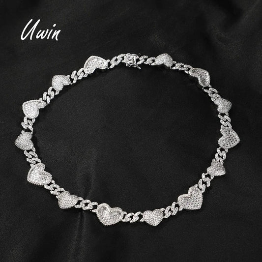 New Arrival Charmed CZ Heart Cuban Choker Bezel Heart Necklace Women Choker Chain Jewelry
