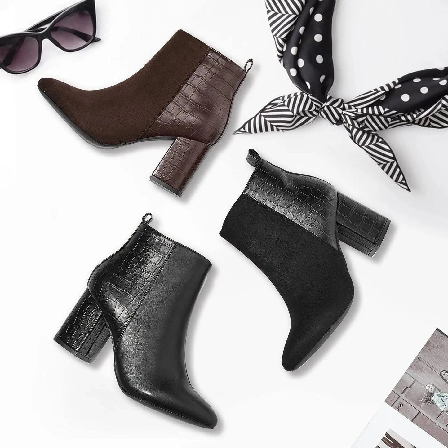 New Arrival Chunky Heel Woman Zip Down High Heel Boots Dressing Boot Waterproof New Trendy Ladies Shoes