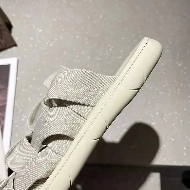 New arrival comfy strapped girl female flat slides hot designer lace up women slippers woman sandals shoes