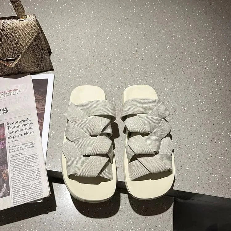 New arrival comfy strapped girl female flat slides hot designer lace up women slippers woman sandals shoes