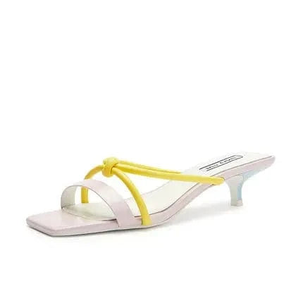 New arrival custom made low price square toe bow sweety slide slip on women heel sandals for ladies women slipper sandals