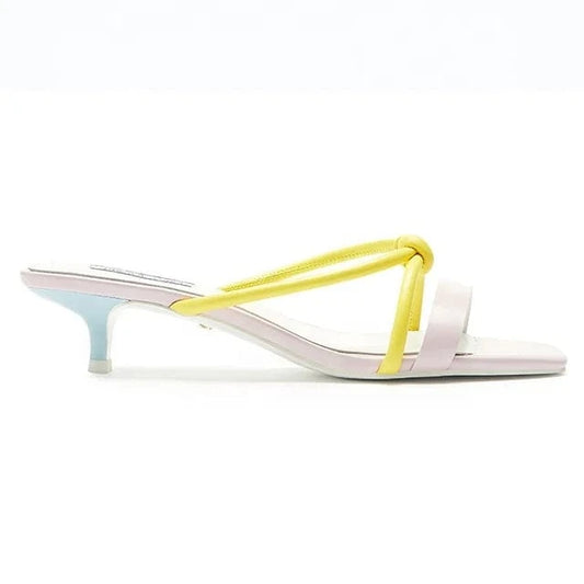 New arrival custom made low price square toe bow sweety slide slip on women heel sandals for ladies women slipper sandals