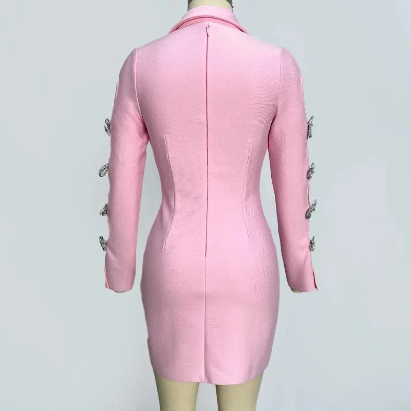 New Arrival Elegant Women's Blazers Dress Long Sleeve Rhinestone Hollow-out Lady Suit