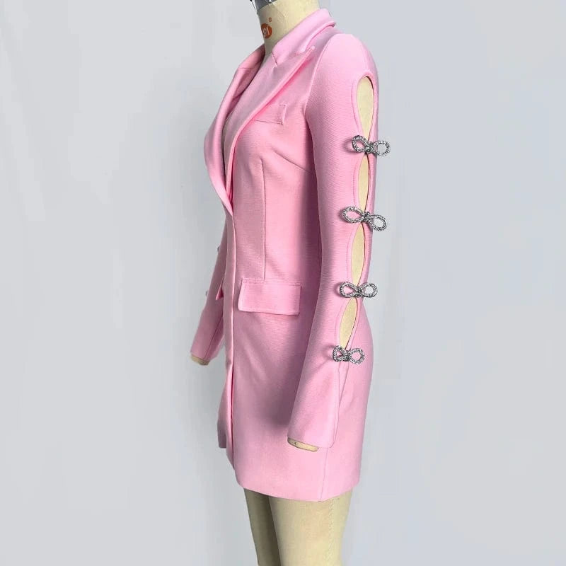 New Arrival Elegant Women's Blazers Dress Long Sleeve Rhinestone Hollow-out Lady Suit