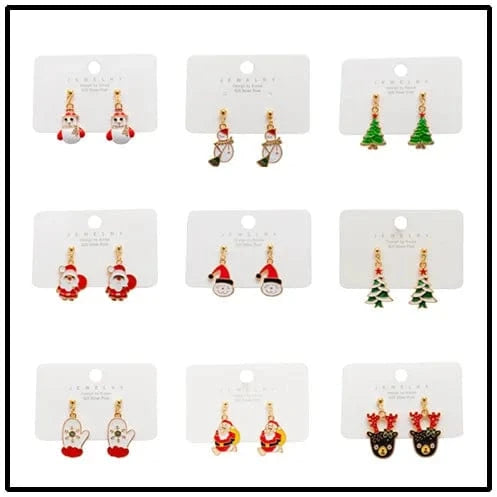 New Arrival Hot Sale Christmas Bell Elk Snowflake Santa Alloy Stud Earrings Jewelry Wholesale