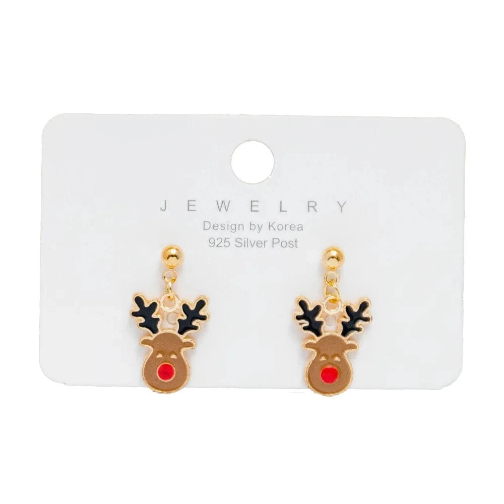 New Arrival Hot Sale Christmas Bell Elk Snowflake Santa Alloy Stud Earrings Jewelry Wholesale