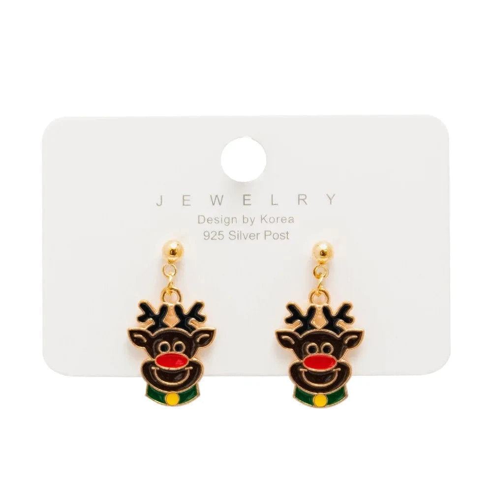 New Arrival Hot Sale Christmas Bell Elk Snowflake Santa Alloy Stud Earrings Jewelry Wholesale