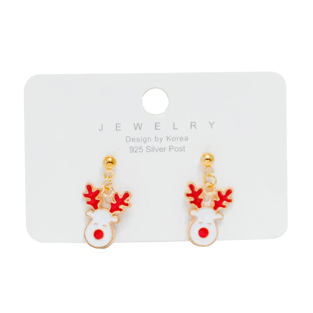 New Arrival Hot Sale Christmas Bell Elk Snowflake Santa Alloy Stud Earrings Jewelry Wholesale