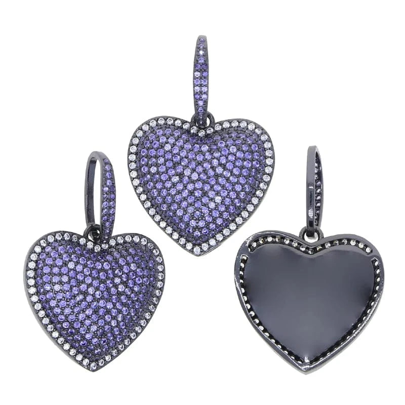 New Arrival Iced Out Bling CZ Jewelry for Hip Hop 2024 Valentines's Day Gift Women Blue Purple Heart Pendant Necklace