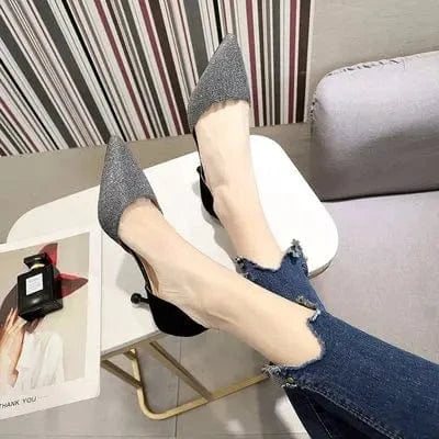 New arrival Low heel 8cm elegant hollow sexy stilettos sequined high heels female silver bridesmaid shoes