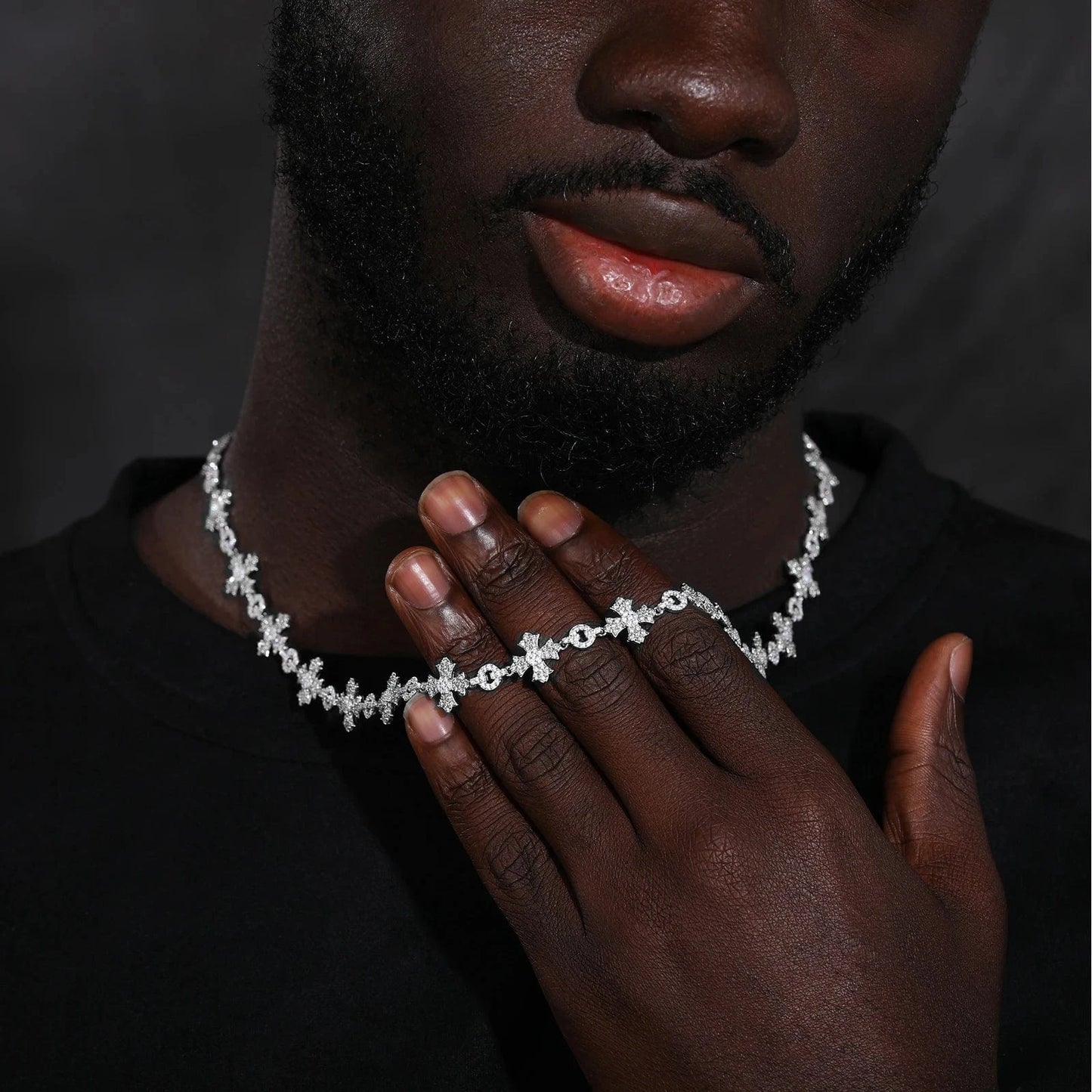 New Arrival Luxury Hip Hop Jewelry Mens 12mm 925 Sterling Silver VVS Moissanite Diamond Iced Out Cross Link Chain Necklace