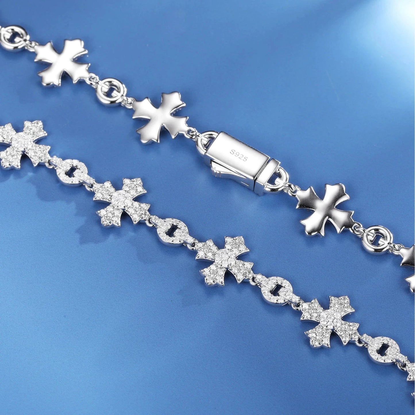 New Arrival Luxury Hip Hop Jewelry Mens 12mm 925 Sterling Silver VVS Moissanite Diamond Iced Out Cross Link Chain Necklace