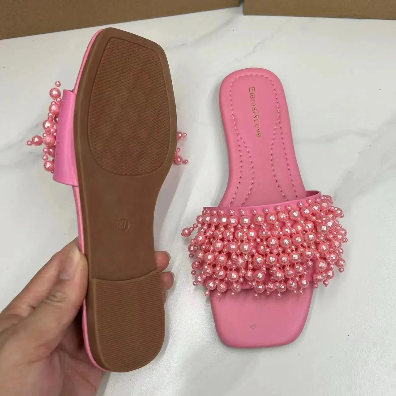 New Arrival Sandale Plat  Pearl Diamond Outdoor 2024 New Spring Korean Sandals for Women