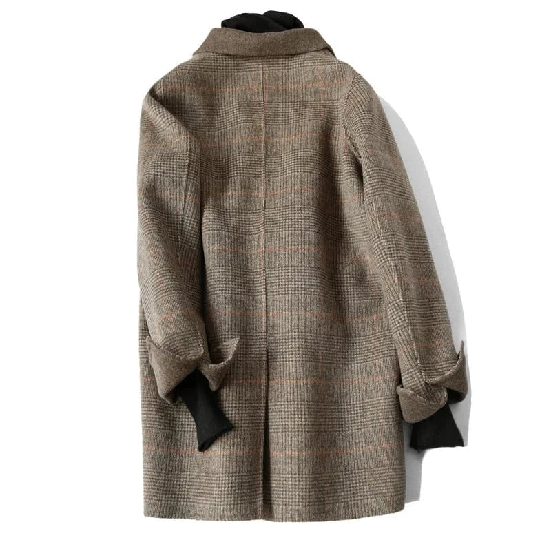 New Arrival Solid Color Lattice Double Face Winter Short Cashmere Wool Coats Women