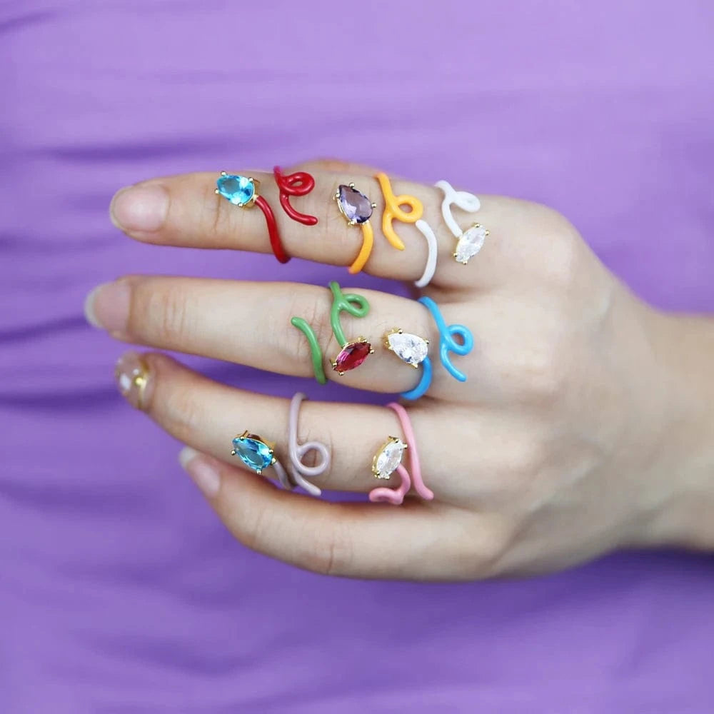new arrival trendy colorful zirconia finger ring for women rainbow for summer enamel neon pastel jewelry